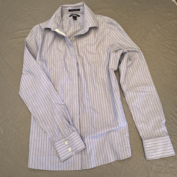 Lands End Shirt Womens Sz 4 No Iron Supima Button Up Plus Blue White Stripe - Picture 1 of 12